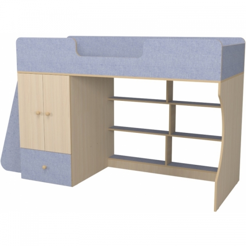 Кровать чердак Р445 Капризун 11 со шкафом лен голубой
