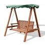 Качели садовые деревянные с зеленым тентом