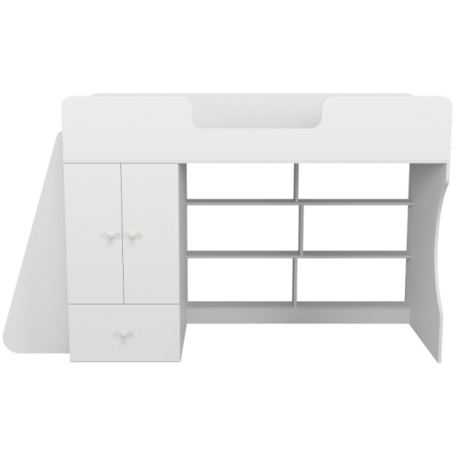 Кровать чердак Р445 Капризун 11 со шкафом белый