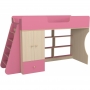 Кровать чердак Р445 Капризун 11 со шкафом розовый