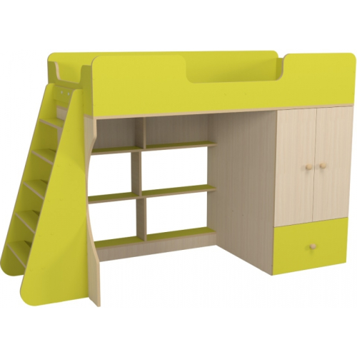 Кровать чердак Капризун 10 Р446 со шкафом лайм