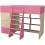 Кровать чердак Р445 Капризун 11 со шкафом розовый