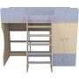 Кровать чердак Капризун 10 Р446 со шкафом лен голубой