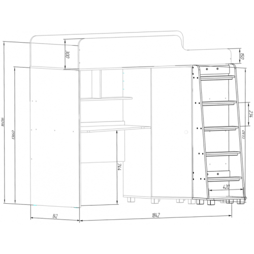 Кровать чердак с рабочей зоной Р440 Капризун 5 оранжевый